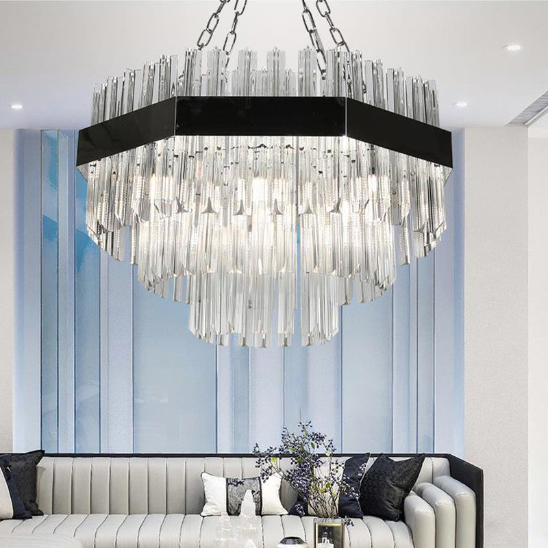 Modern Silver Crystal Chandelier Pendant Light - Layered Design With 10 Bulbs