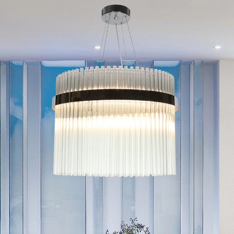 Modern Crystal Pendant Light With 13 Cylindrical Heads For Living Room Ceiling - Chrome Finish