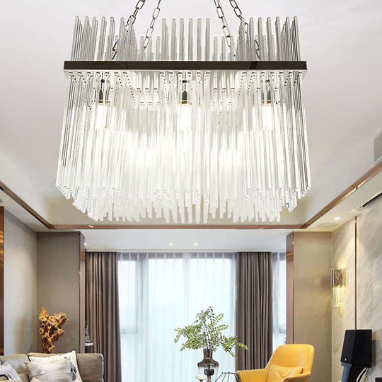 Contemporary Stainless-Steel Tube Chandelier With Crystal Ceiling Hanging Light - 10 Bulbs