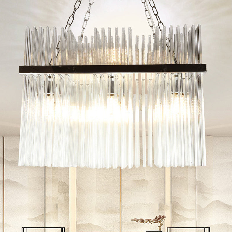 Lustre tubulaire contemporain en acier inoxydable - Plafonnier suspendu en cristal à 10 ampoules