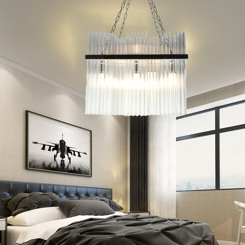 Contemporary Stainless-Steel Tube Chandelier With Crystal Ceiling Hanging Light - 10 Bulbs