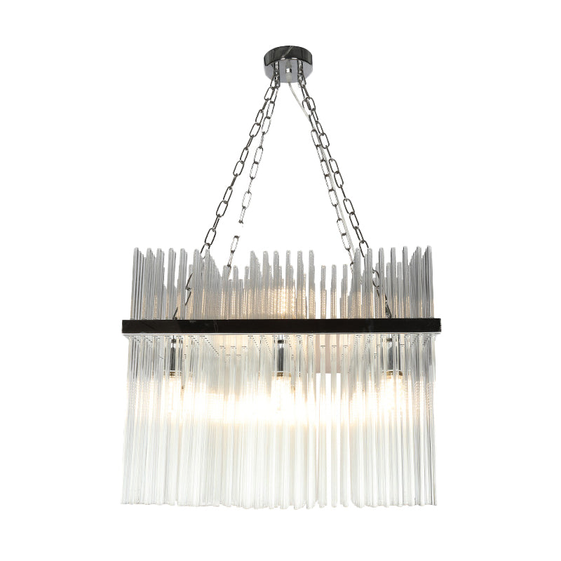 Lustre tubulaire contemporain en acier inoxydable - Plafonnier suspendu en cristal à 10 ampoules