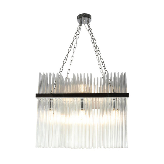 Lustre tubulaire contemporain en acier inoxydable - Plafonnier suspendu en cristal à 10 ampoules