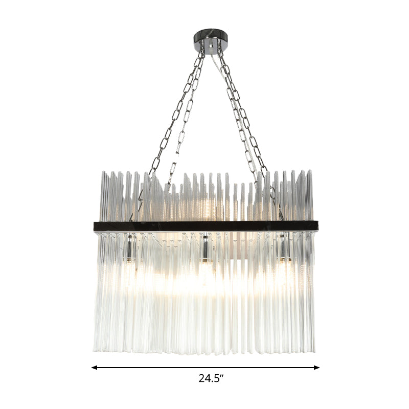 Lustre tubulaire contemporain en acier inoxydable - Plafonnier suspendu en cristal à 10 ampoules