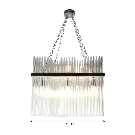 Contemporary Stainless-Steel Tube Chandelier With Crystal Ceiling Hanging Light - 10 Bulbs