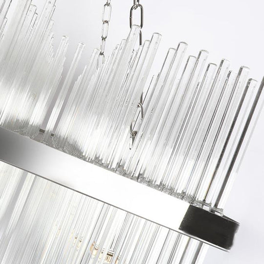 Lustre tubulaire contemporain en acier inoxydable - Plafonnier suspendu en cristal à 10 ampoules