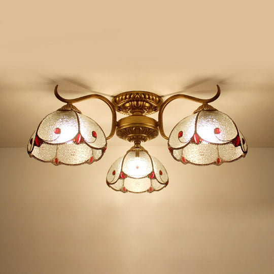 Tiffany Lodge Style Scalloped Semi Flush Ceiling Light with Stained Glass – 3 Lights Beige/Clear