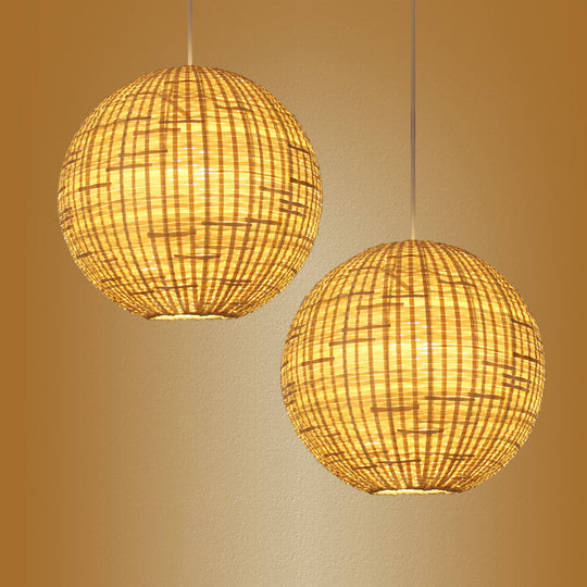 Contemporary Bamboo Sphere Suspension Pendant Light Kit - 16/19.5 Wide