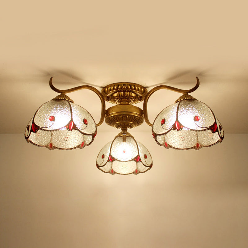 Tiffany Lodge Style Scalloped Semi Flush Ceiling Light With Stained Glass 3 Lights Beige/Clear Clear