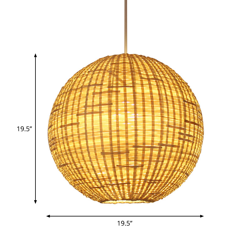 Contemporary Bamboo Sphere Suspension Pendant Light Kit - 16/19.5 Wide