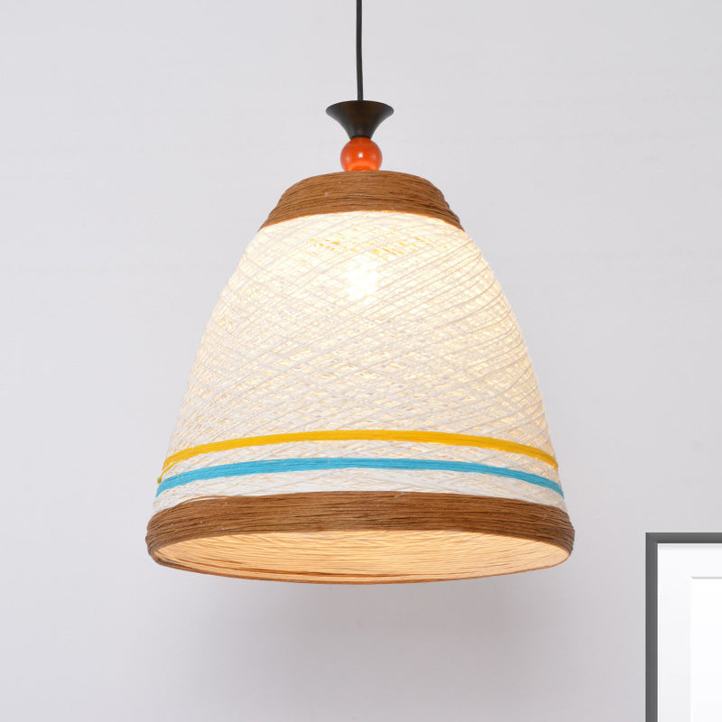 Modern Rattan Tapered Ceiling Lamp - 10"/14"/16" Wide - Yellow/Brown Pendant Light - 1 Bulb