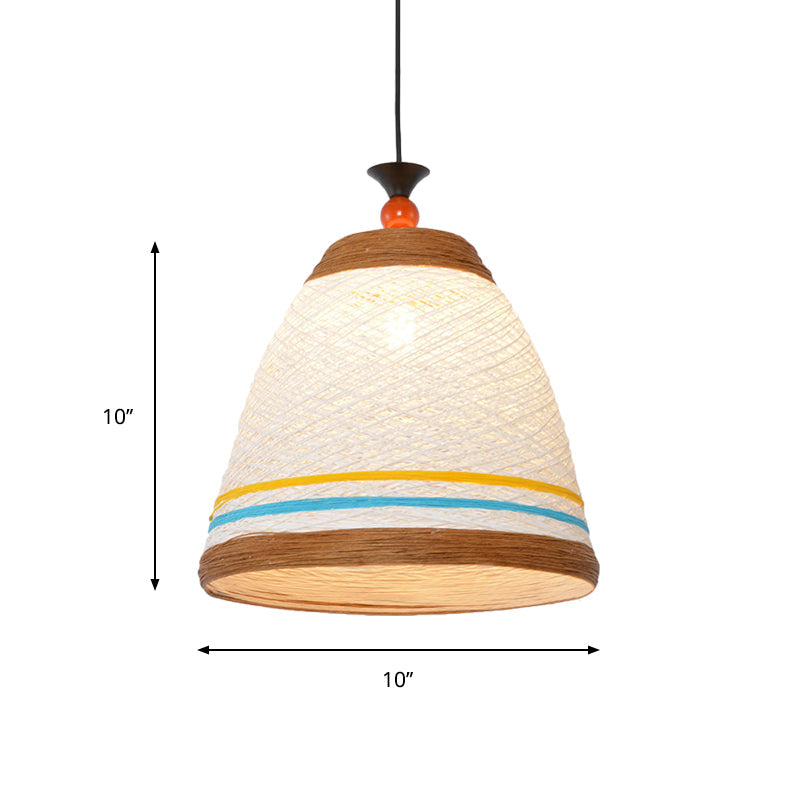 Modern Rattan Tapered Ceiling Lamp - 10"/14"/16" Wide - Yellow/Brown Pendant Light - 1 Bulb