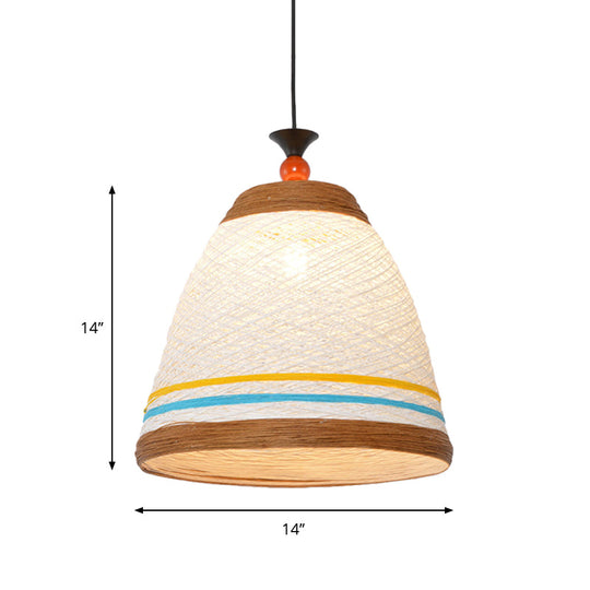 Modern Rattan Hanging Pendant Light - 10/14/16 Wide Tapered Ceiling Lamp 1 Bulb Yellow/Brown