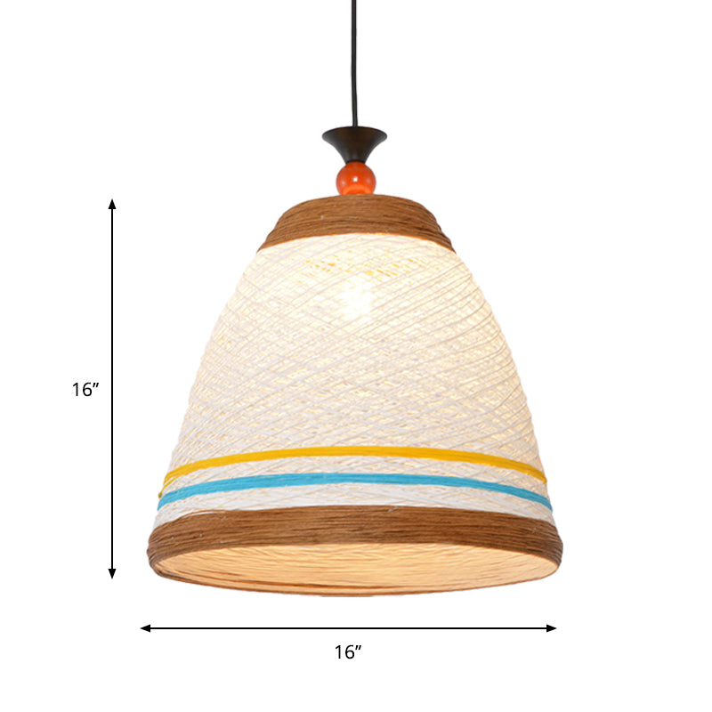 Modern Rattan Tapered Ceiling Lamp - 10"/14"/16" Wide - Yellow/Brown Pendant Light - 1 Bulb