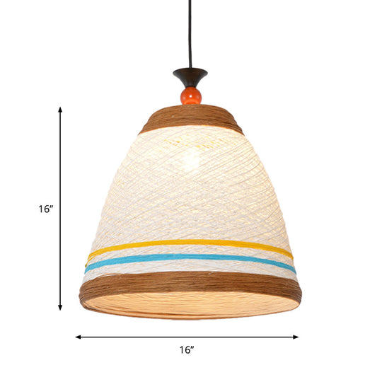 Modern Rattan Hanging Pendant Light - 10/14/16 Wide Tapered Ceiling Lamp 1 Bulb Yellow/Brown