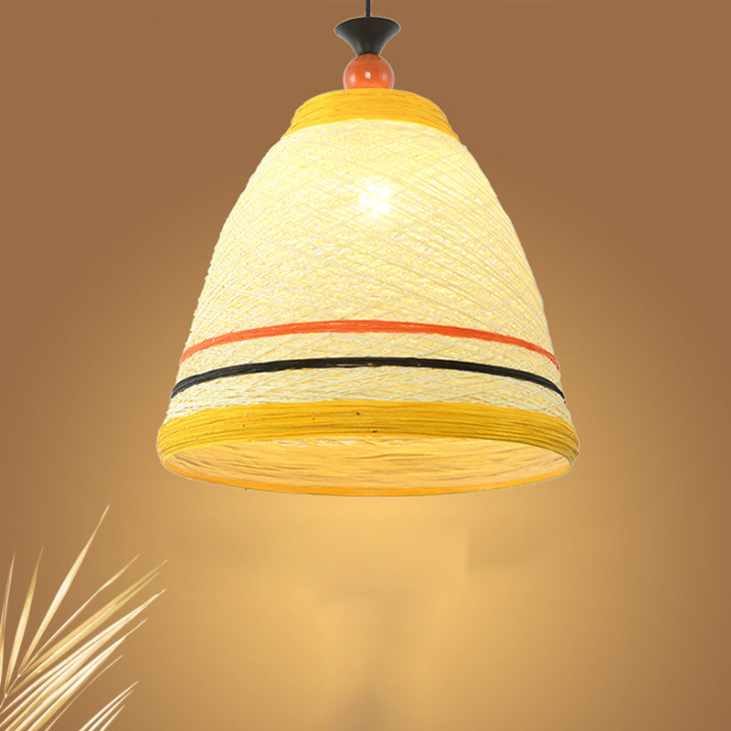 Modern Rattan Tapered Ceiling Lamp - 10"/14"/16" Wide - Yellow/Brown Pendant Light - 1 Bulb