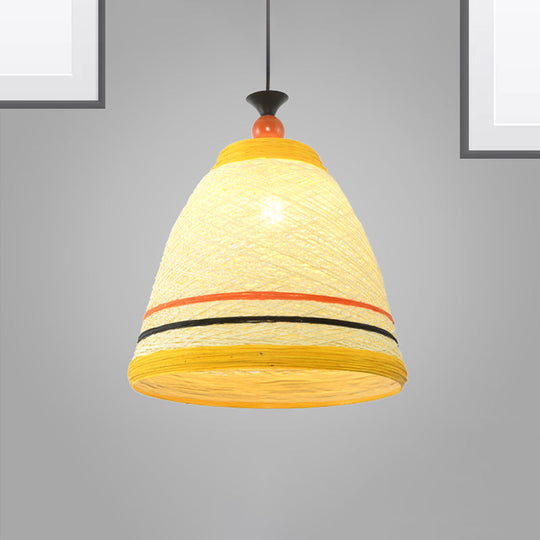 Modern Rattan Hanging Pendant Light - 10/14/16 Wide Tapered Ceiling Lamp 1 Bulb Yellow/Brown