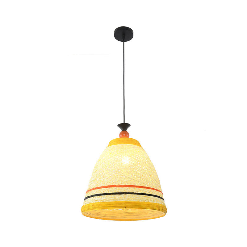 Modern Rattan Tapered Ceiling Lamp - 10"/14"/16" Wide - Yellow/Brown Pendant Light - 1 Bulb