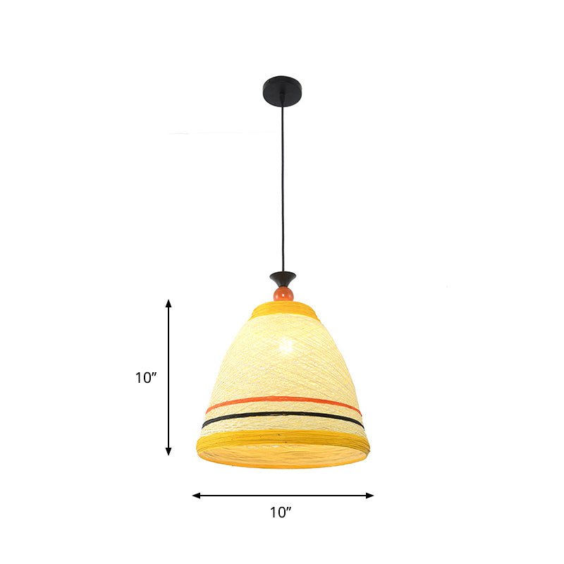 Modern Rattan Hanging Pendant Light - 10/14/16 Wide Tapered Ceiling Lamp 1 Bulb Yellow/Brown