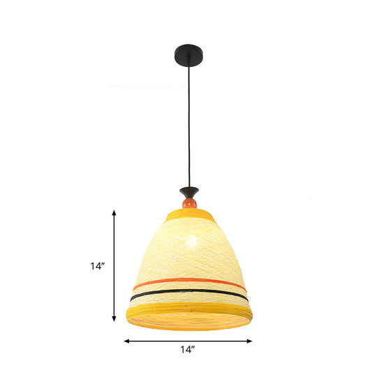 Modern Rattan Tapered Ceiling Lamp - 10"/14"/16" Wide - Yellow/Brown Pendant Light - 1 Bulb