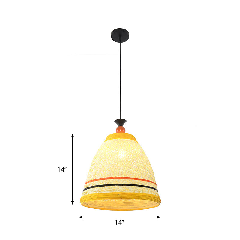 Modern Rattan Hanging Pendant Light - 10/14/16 Wide Tapered Ceiling Lamp 1 Bulb Yellow/Brown