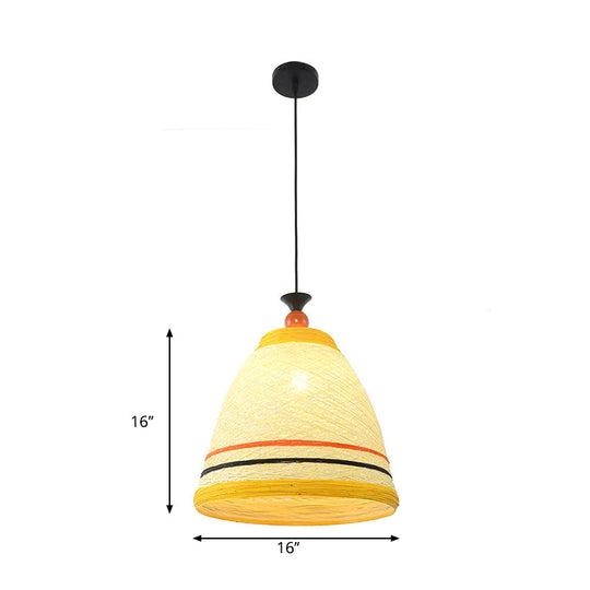 Modern Rattan Tapered Ceiling Lamp - 10"/14"/16" Wide - Yellow/Brown Pendant Light - 1 Bulb