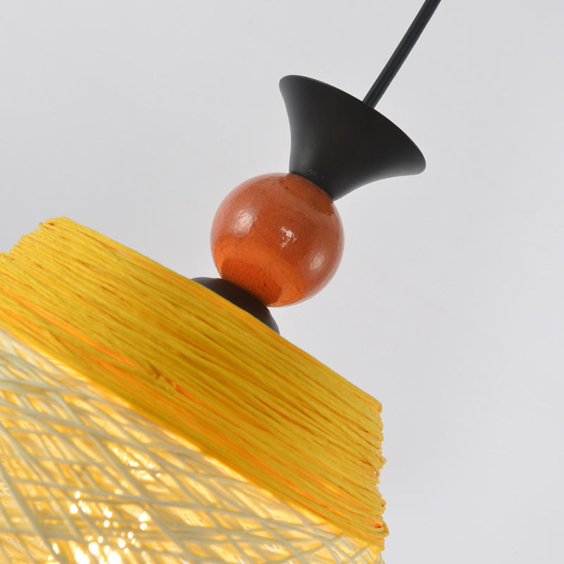 Modern Rattan Hanging Pendant Light - 10/14/16 Wide Tapered Ceiling Lamp 1 Bulb Yellow/Brown