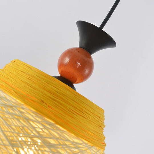 Modern Rattan Hanging Pendant Light - 10/14/16 Wide Tapered Ceiling Lamp 1 Bulb Yellow/Brown