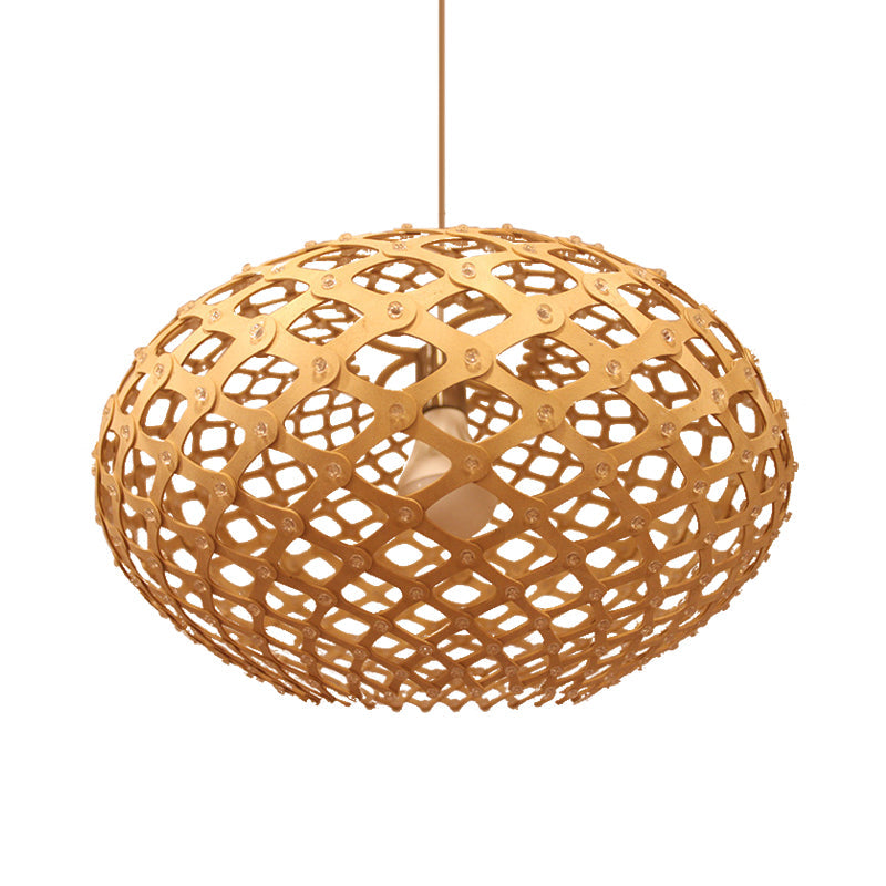 Contemporary Wood Suspension Pendant Light Kit - Global Design, 1 Bulb, Beige, 16"/19.5" Wide