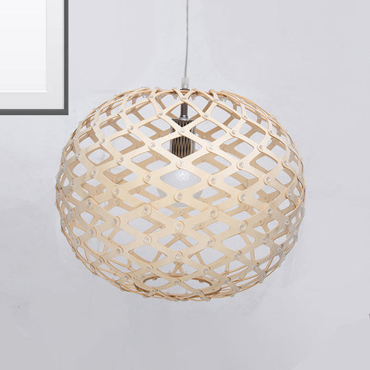 Contemporary Wood Suspension Pendant Light Kit - Global Design, 1 Bulb, Beige, 16"/19.5" Wide