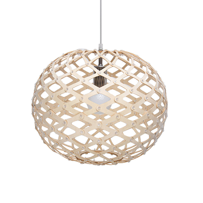 Contemporary Wood Suspension Pendant Light Kit - Global Design, 1 Bulb, Beige, 16"/19.5" Wide