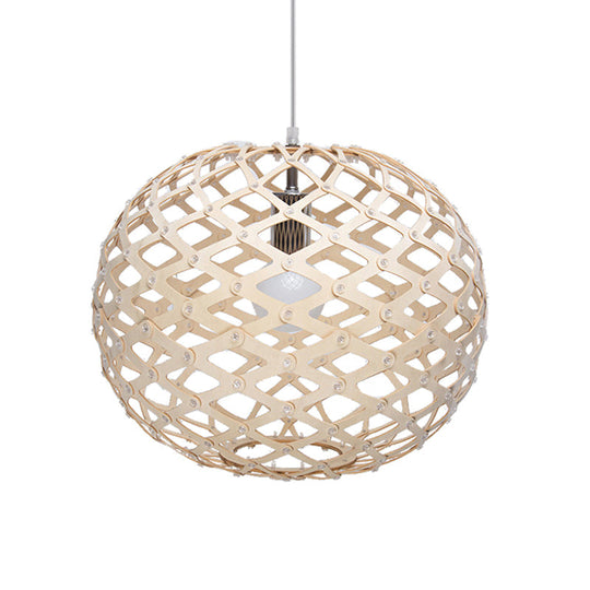 Contemporary Wood Suspension Pendant Light Kit - Global Design, 1 Bulb, Beige, 16"/19.5" Wide