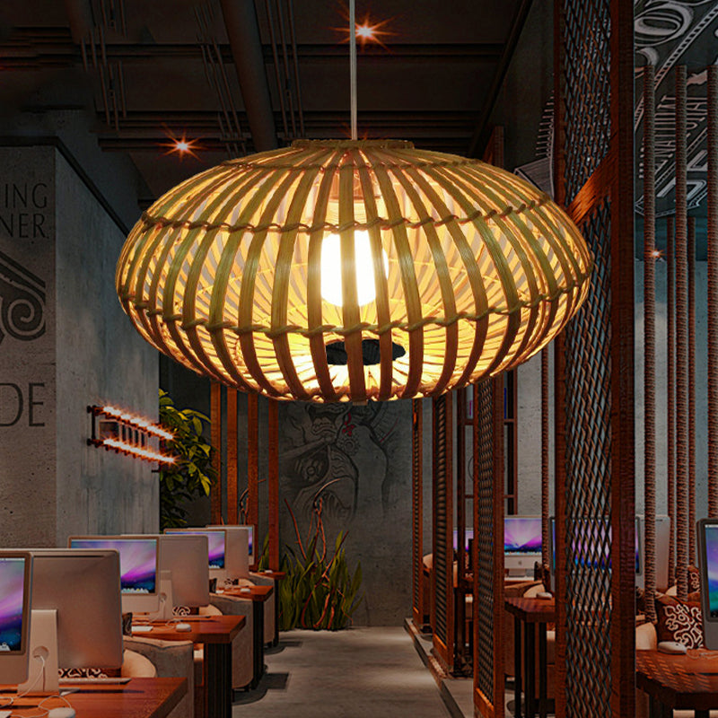 Wooden Restaurant Pendant Light with Bamboo Shade - Hanging Lamp Kit