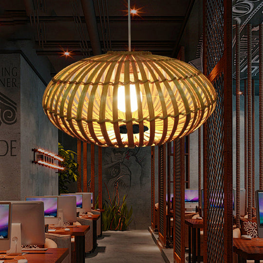 Wooden Restaurant Hanging Light With Bamboo Donut Shade