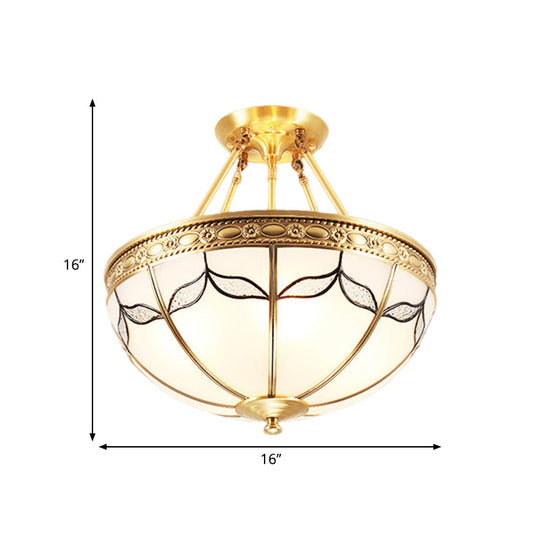 Vintage Opal Glass 4-Light Semi Flush Mount in Brass for Bedroom - 12.5"/16" Wide