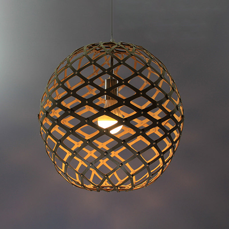 Sleek Cage Suspension Pendant - Contemporary Wood - Yellow - Hanging Light for Living Room