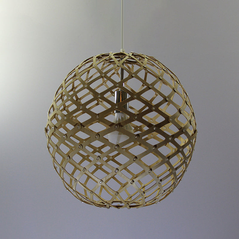 Sleek Cage Suspension Pendant - Contemporary Wood - Yellow - Hanging Light for Living Room