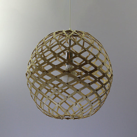 Sleek Cage Suspension Pendant - Contemporary Wood - Yellow - Hanging Light for Living Room