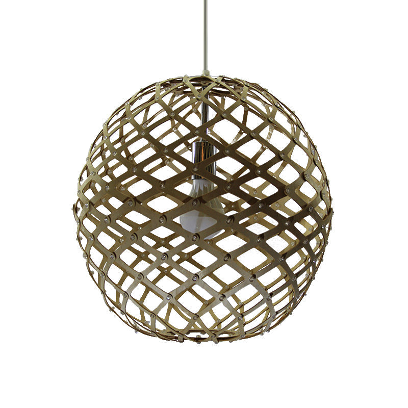 Sleek Cage Suspension Pendant - Contemporary Wood - Yellow - Hanging Light for Living Room