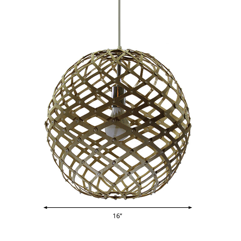 Sleek Cage Suspension Pendant - Contemporary Wood - Yellow - Hanging Light for Living Room