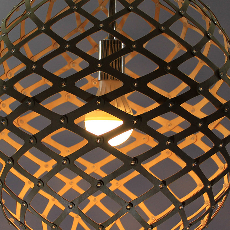 Sleek Cage Suspension Pendant - Contemporary Wood - Yellow - Hanging Light for Living Room