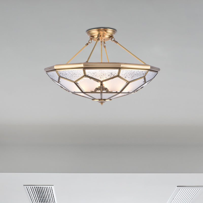 Traditional Frosted Glass Semi Flush Mount for Corridor - Gold, Wide 14"/16"/18", 3/4/6 Lights