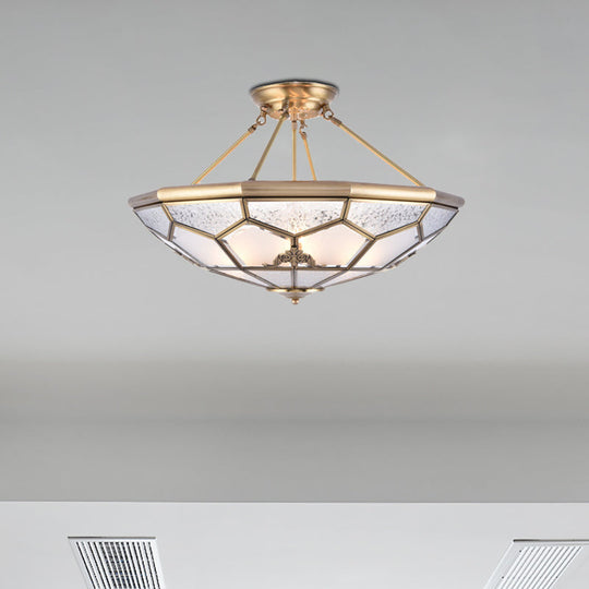 Traditional Frosted Glass Semi Flush Mount for Corridor - Gold, Wide 14"/16"/18", 3/4/6 Lights