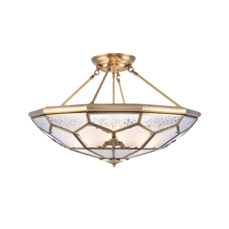 Traditional Frosted Glass Semi Flush Mount for Corridor - Gold, Wide 14"/16"/18", 3/4/6 Lights