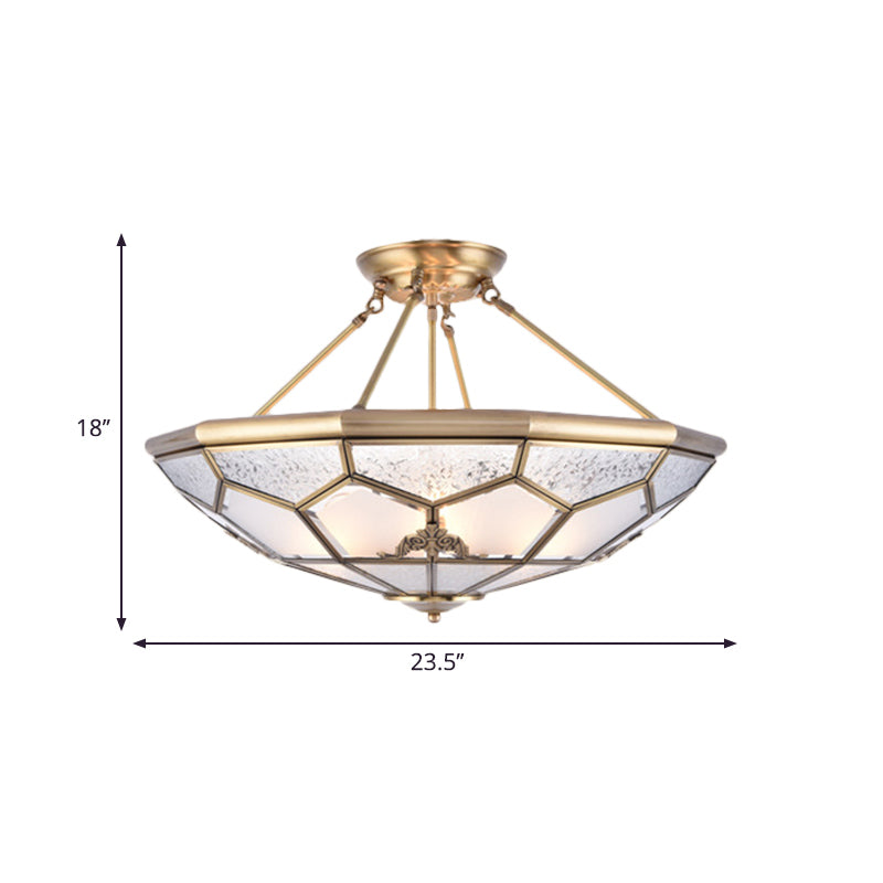 Traditional Frosted Glass Semi Flush Mount for Corridor - Gold, Wide 14"/16"/18", 3/4/6 Lights