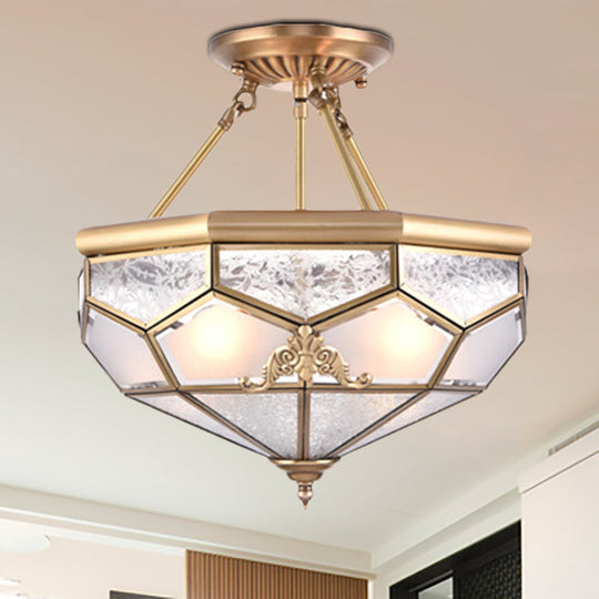 Traditional Frosted Glass Semi Flush Mount for Corridor - Gold, Wide 14"/16"/18", 3/4/6 Lights