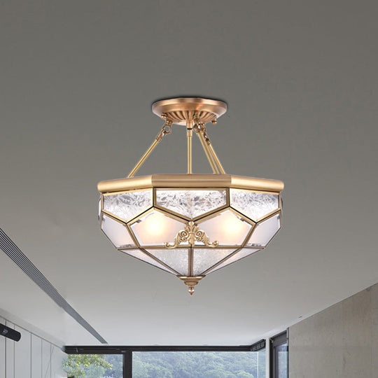 Traditional Frosted Glass Semi Flush Mount for Corridor - Gold, Wide 14"/16"/18", 3/4/6 Lights