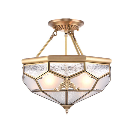 Traditional Frosted Glass Semi Flush Mount for Corridor - Gold, Wide 14"/16"/18", 3/4/6 Lights