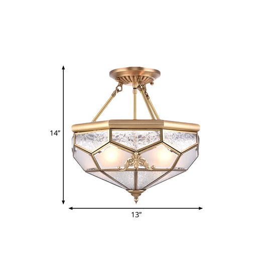 Traditional Frosted Glass Semi Flush Mount for Corridor - Gold, Wide 14"/16"/18", 3/4/6 Lights