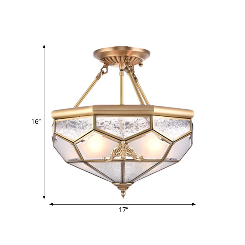 Traditional Frosted Glass Semi Flush Mount for Corridor - Gold, Wide 14"/16"/18", 3/4/6 Lights